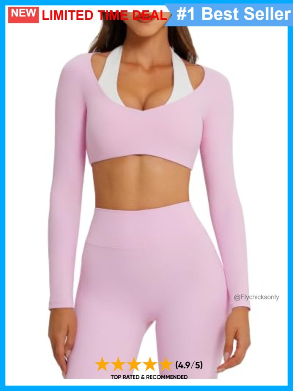 Layered Long Sleeve Crop Top Gym Workout Set High Waist Leggings Nylon Elastane